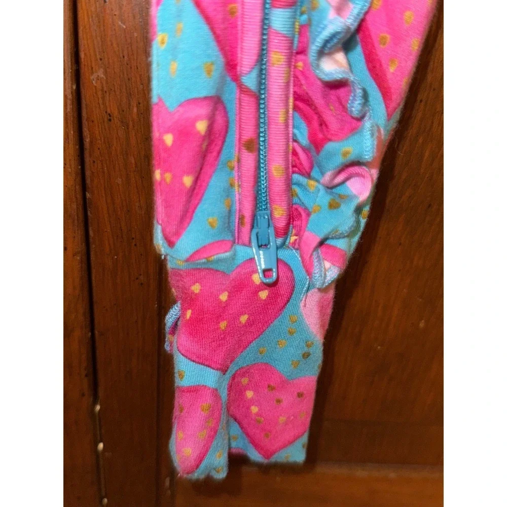 Gigi and Max Bamboo Viscose Heart Ruffle Romper Teal Pink 3-6M Sleeper Zip Up
